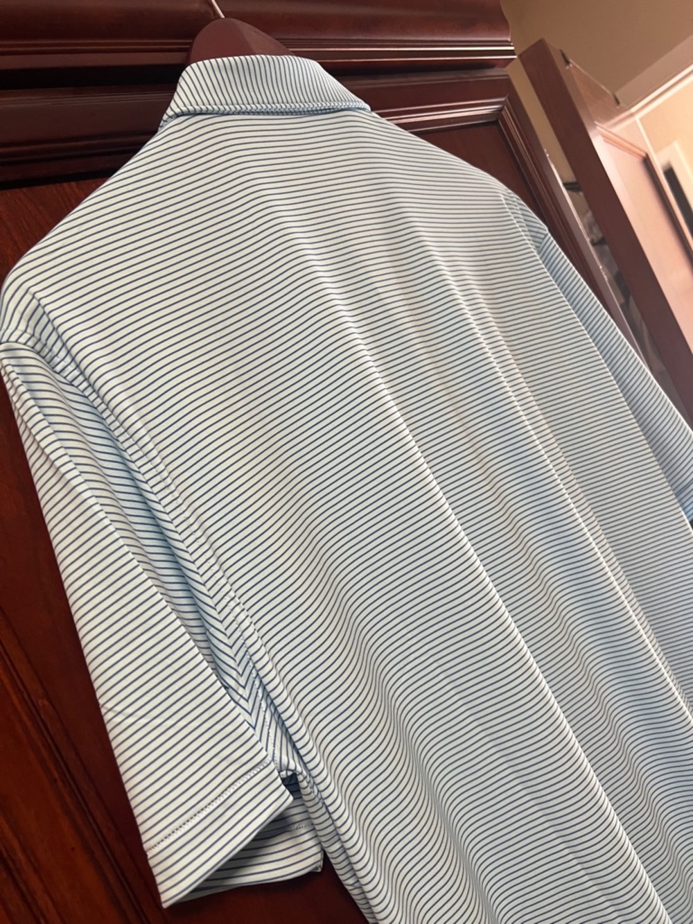 New Peter Millar Crown Sport Featherweight Stretch Teal Blue Stripe Golf ⛳️ Polo - Picture 5 of 13